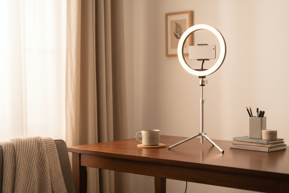 Relaxed Ring Light on Desk
