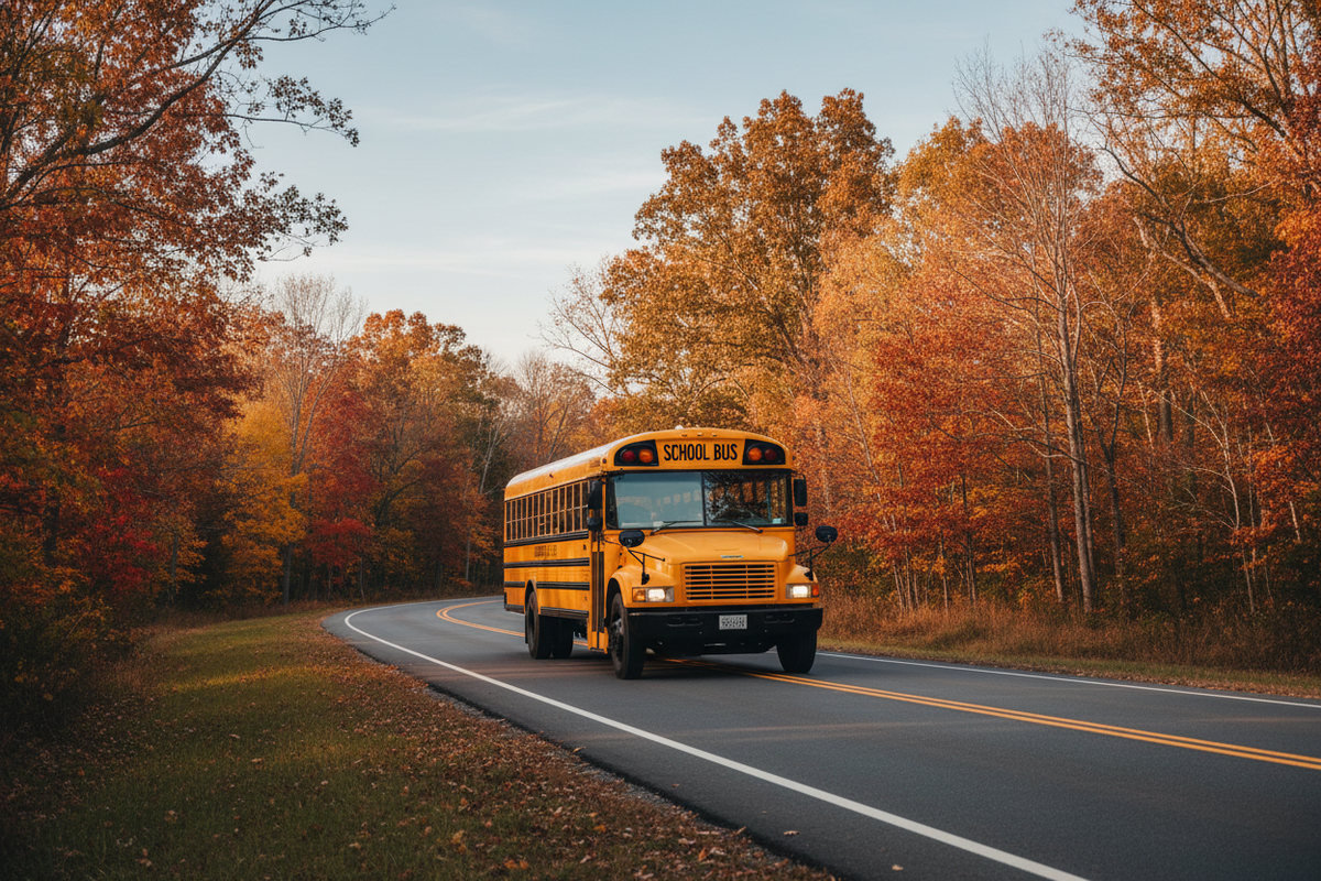 Simple school bus in the fall